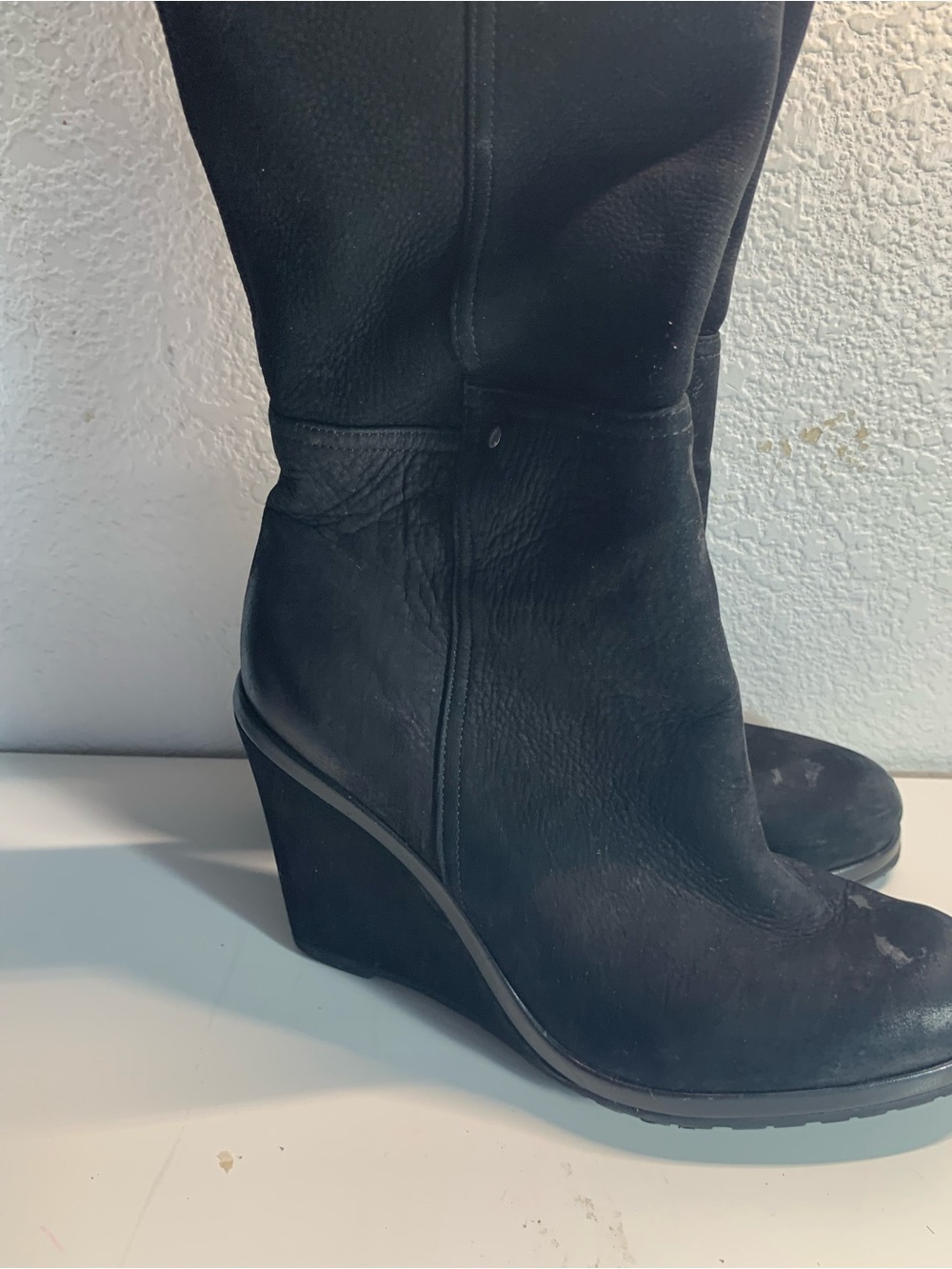 Vince Camuto Black Leather Wedge Boots
